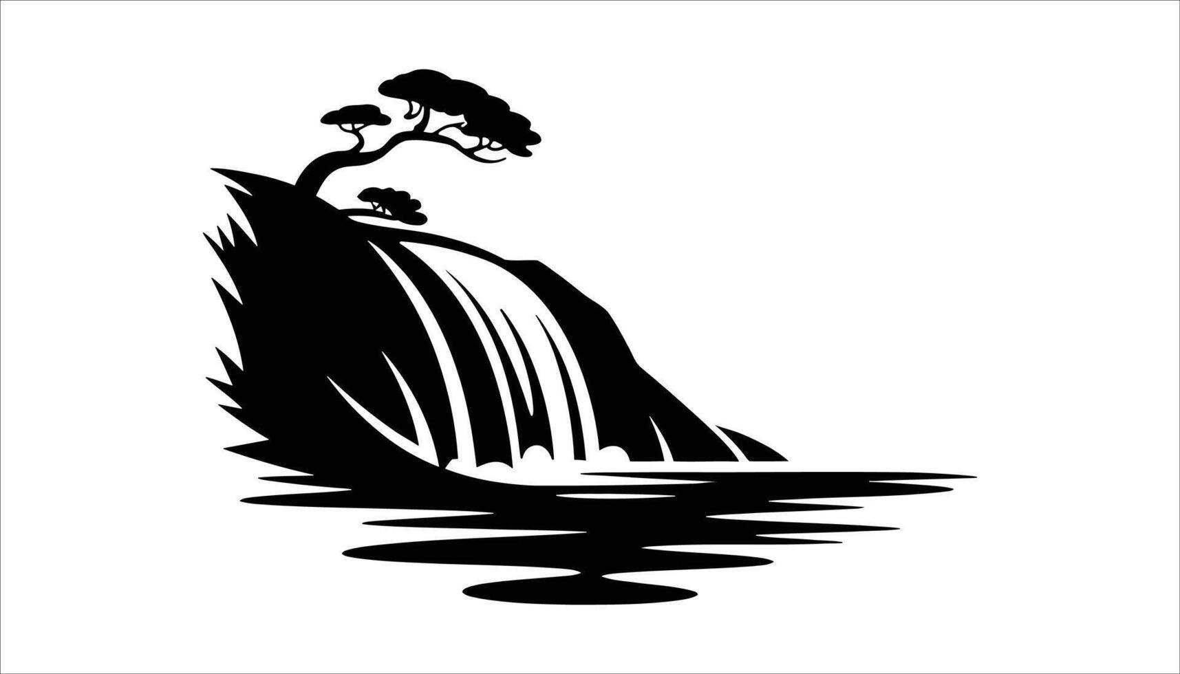Waterfall and Tree Landscape Icon vector