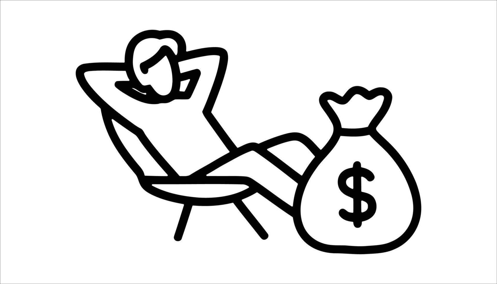 Relaxing Man with Money Bag - Wealth and Leisure Icon vector