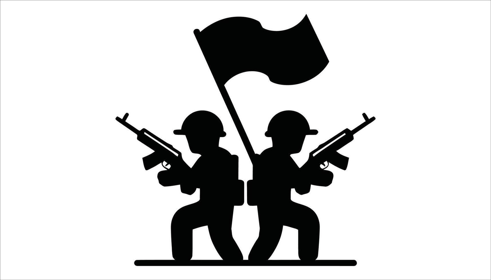 Soldier Silhouette Armed Military Troops with Flag Illustration for War and Army Concepts vector