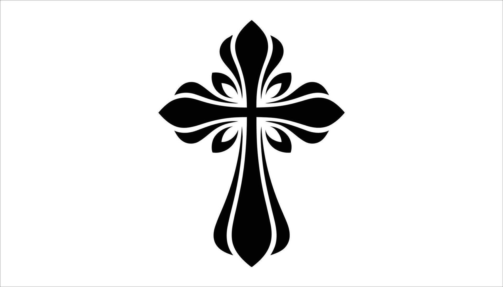 Decorative Cross with Symmetrical Floral Patterns, Abstract Religious Icon vector