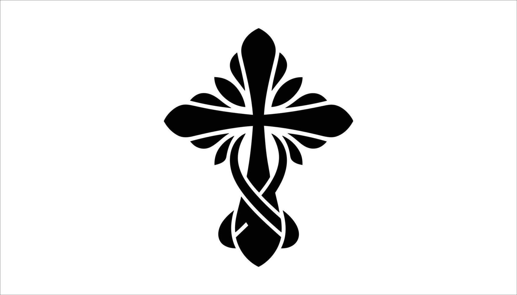 Religious Cross with Ornate Flourishes, Vintage Style Graphic Illustration vector