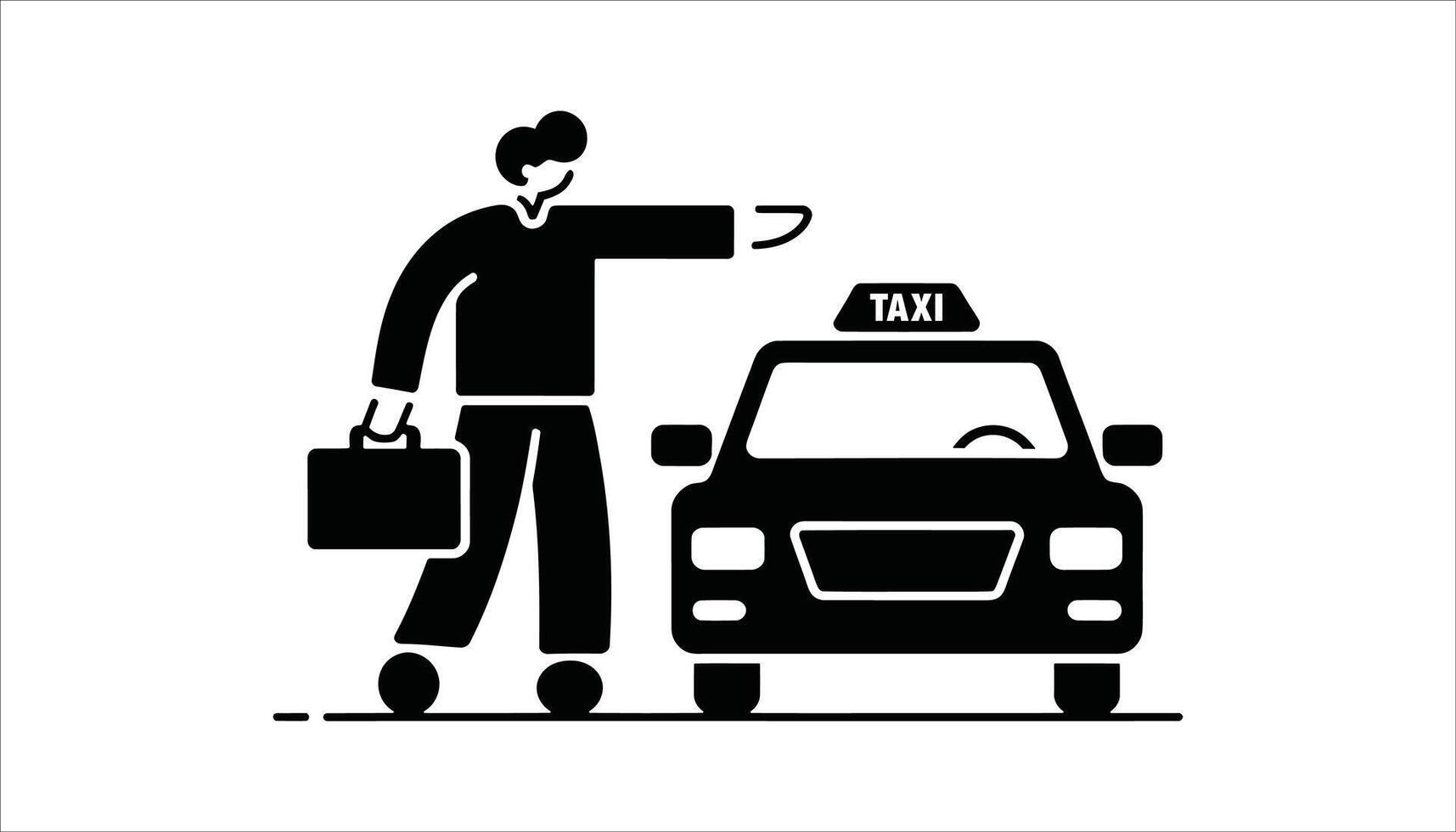 Taxi Hailing Icon. Man Calling Cab with Suitcase Silhouette Design vector