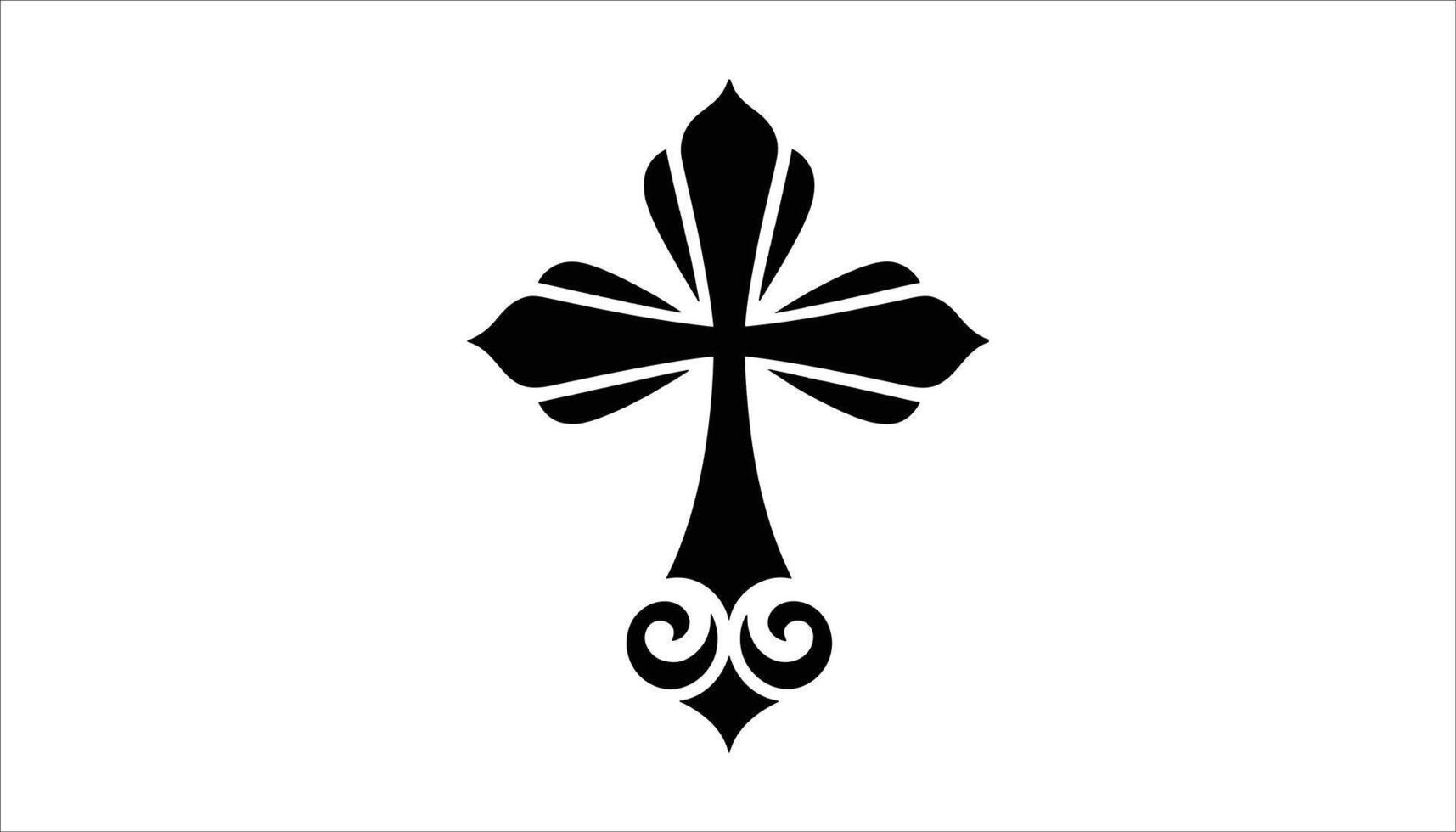 Elegant Black Cross Design with Decorative Swirls, Classic Symbol Art vector