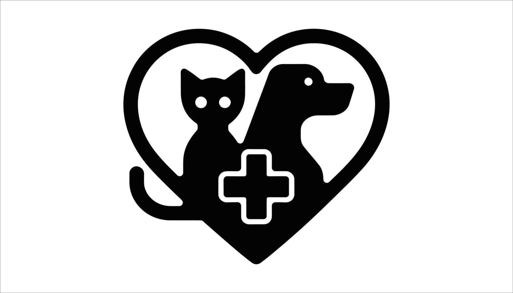 Veterinary Logo Icon. Cat and Dog in Heart with Medical Cross Silhouette vector