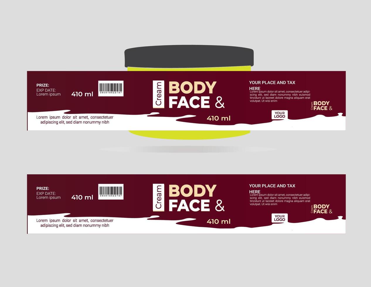 Body and face cream label packaging design product sticker natural cosmetic design. vector