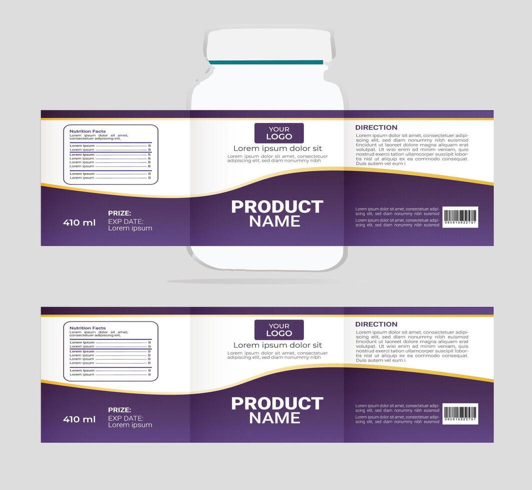 Food supplement multi vitamin label sticker design and dietary medicine bottle jar box packaging. vector