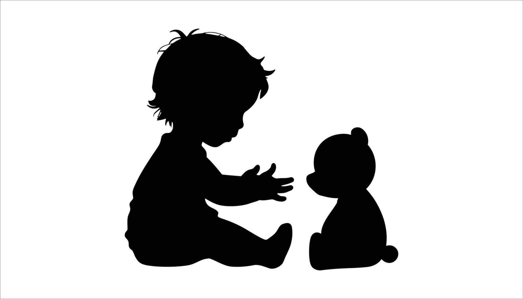 Baby Playing with Teddy Bear Silhouette Isolated on White vector