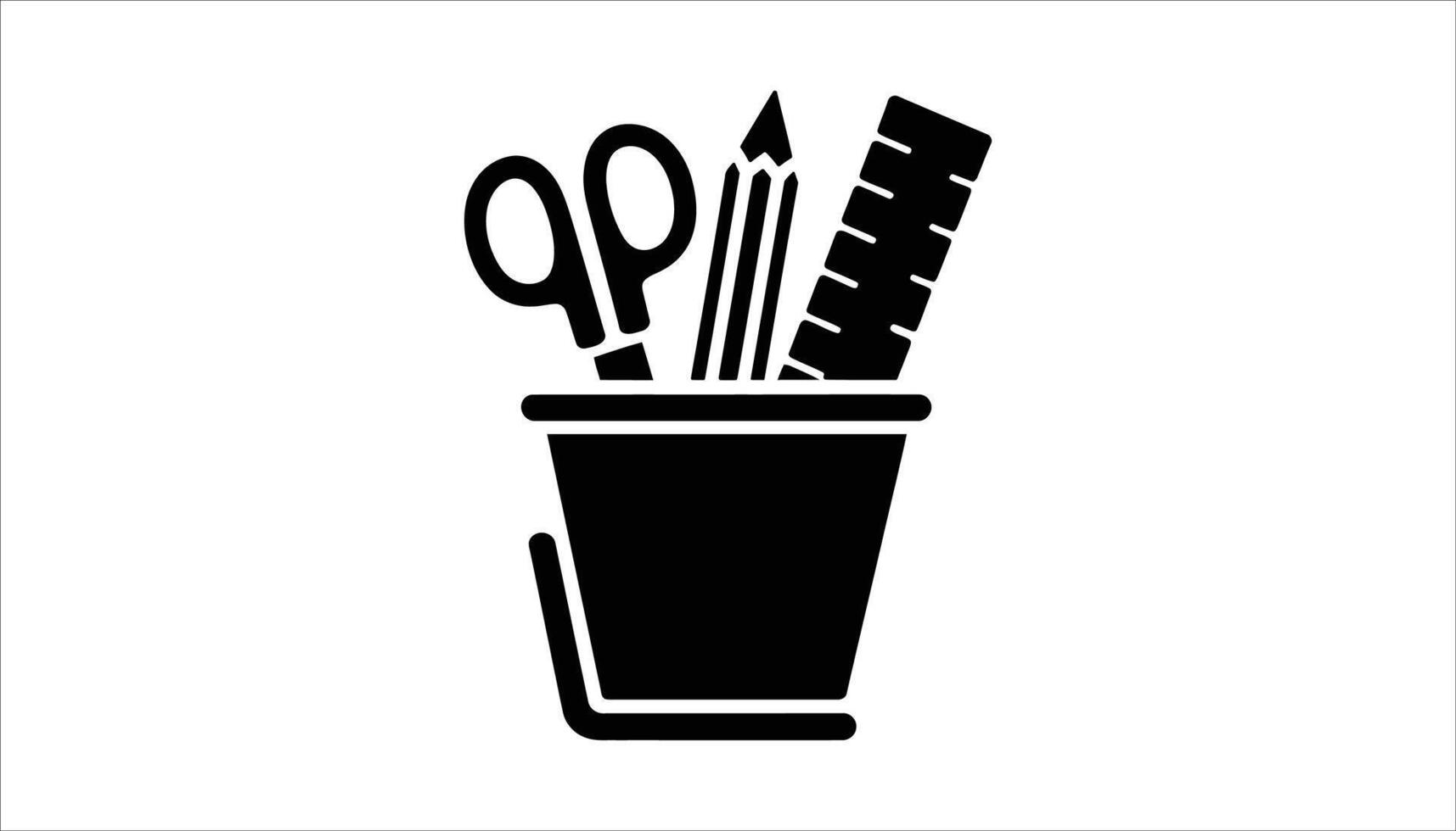 Office Supplies Collection Scissors, Pencil, and Ruler in Container vector