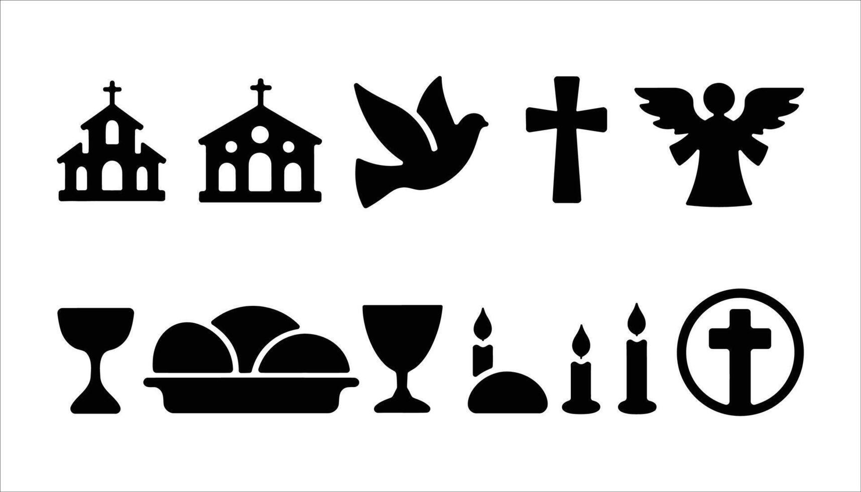 Christian Religious Symbols Cross, Church, Angel, and Dove Icons vector