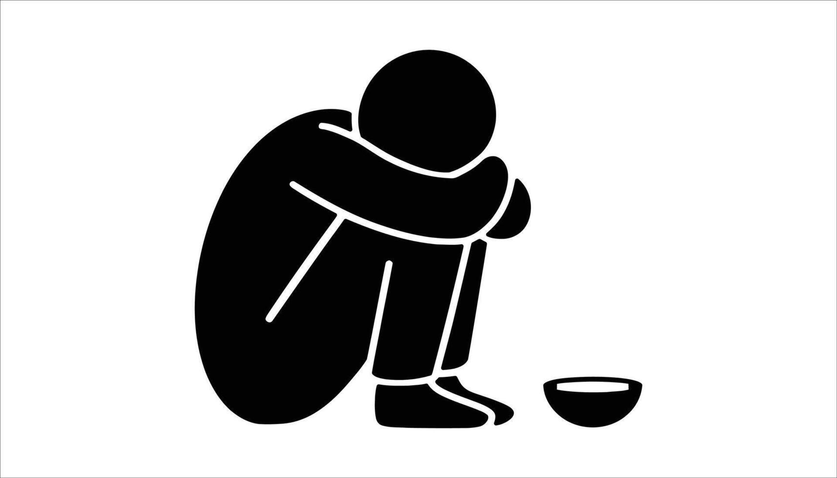 Sad Homeless Person Sitting with Empty Bowl vector