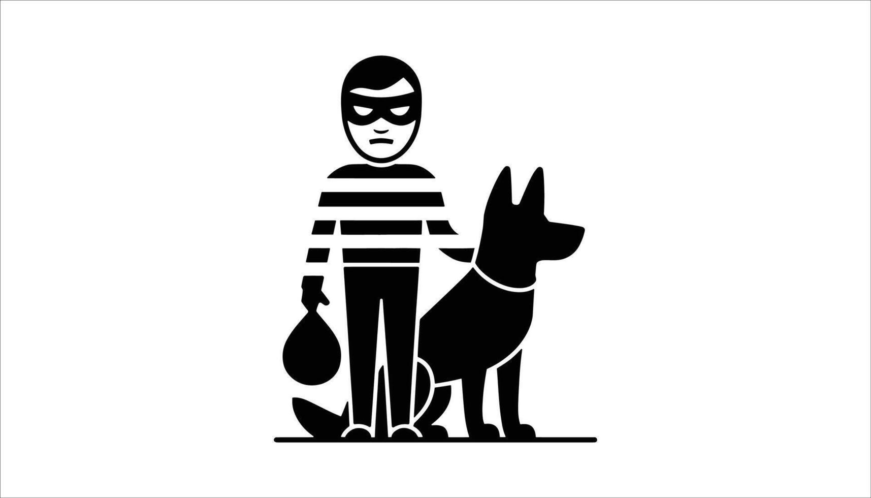 Black Silhouette of a Burglar and Guard Dog Walking on Leash vector