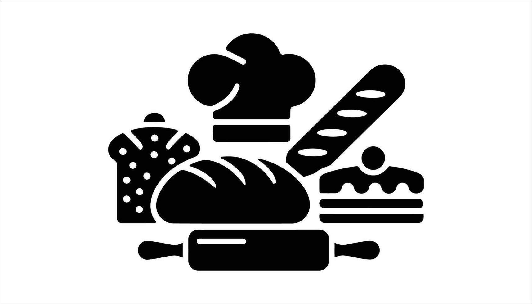 Chef Hat, Bread Loaf, Cake, and Rolling Pin Design vector