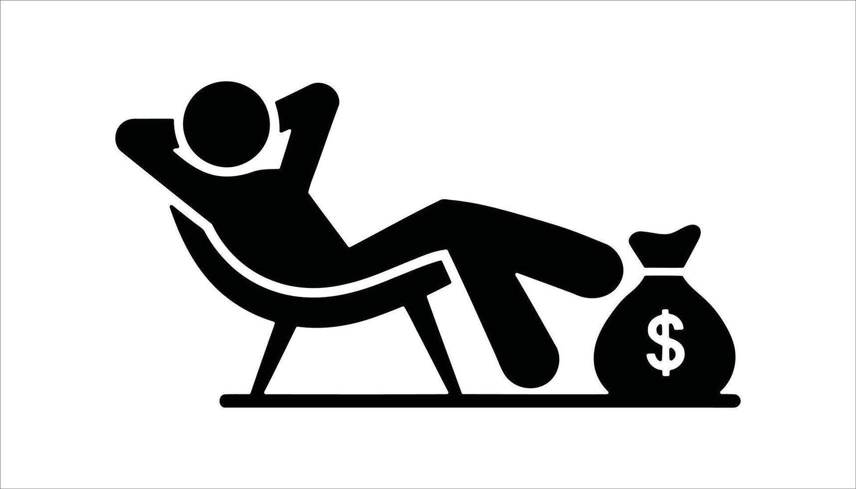 Wealthy Person Reclining with Dollar Bag Silhouette Icon. vector