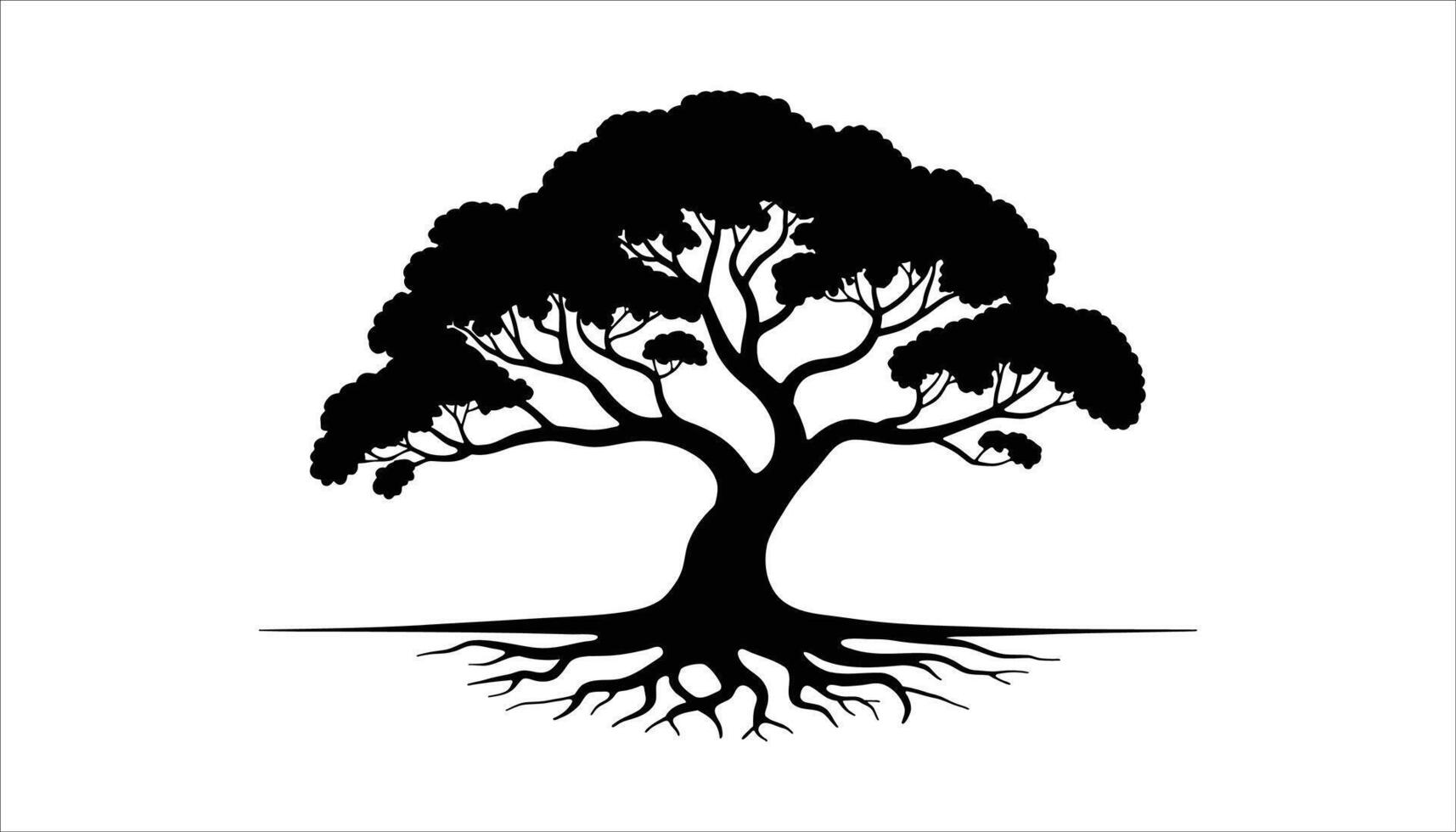 Black Silhouette Tree with Roots Design Elegant Nature Art vector