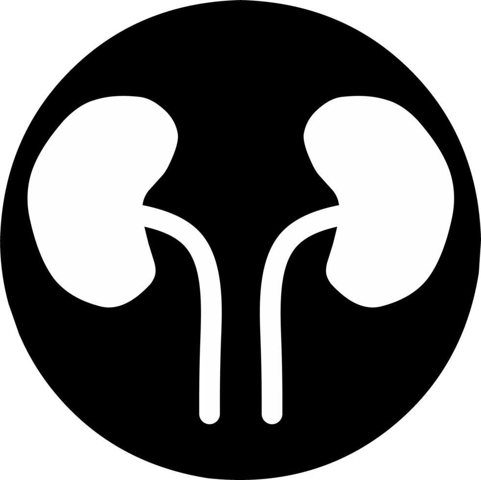 Human organ kidneys anatomy silhouette image illustration black round icon. Perfect for medical app or website menu vector