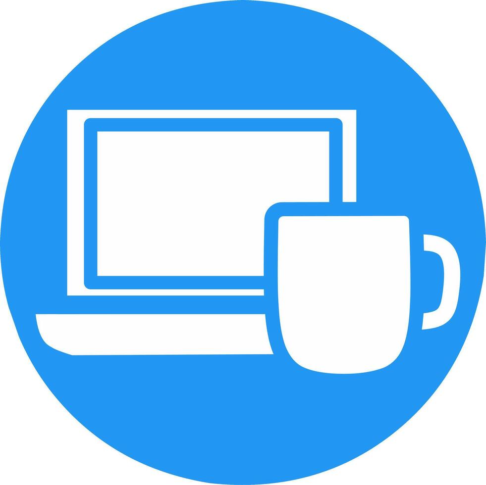 Laptop and cup of coffee. Work from home or anywhere. Productivity online digital social media blog website design. Simple flat art blue and white vector