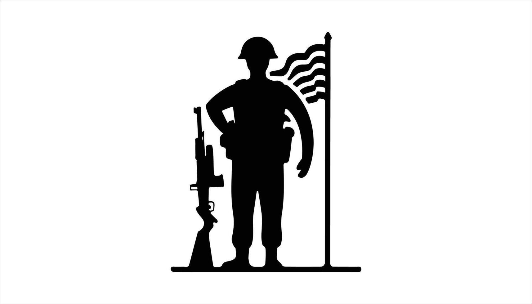 Soldier Silhouette with Rifle and Flag Icon vector