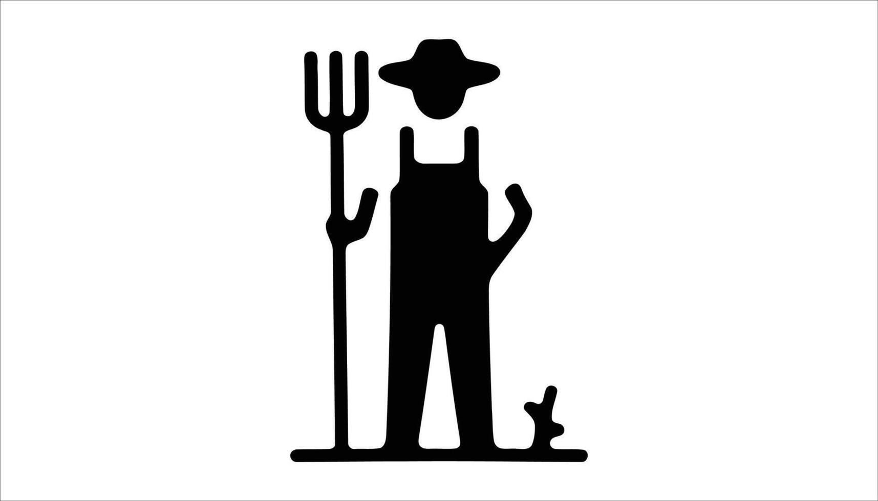 Farmer with Pitchfork and Hat - Silhouette Icon vector