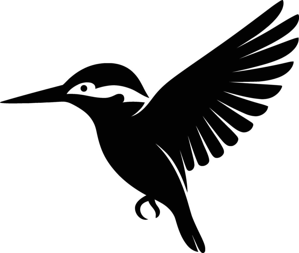 Kingfisher in air silhouette, Stylized kingfisher bird in flight vector