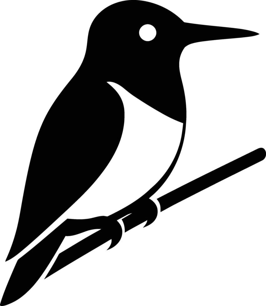 Detailed hummingbird perched outline, Peaceful bird on tree design vector