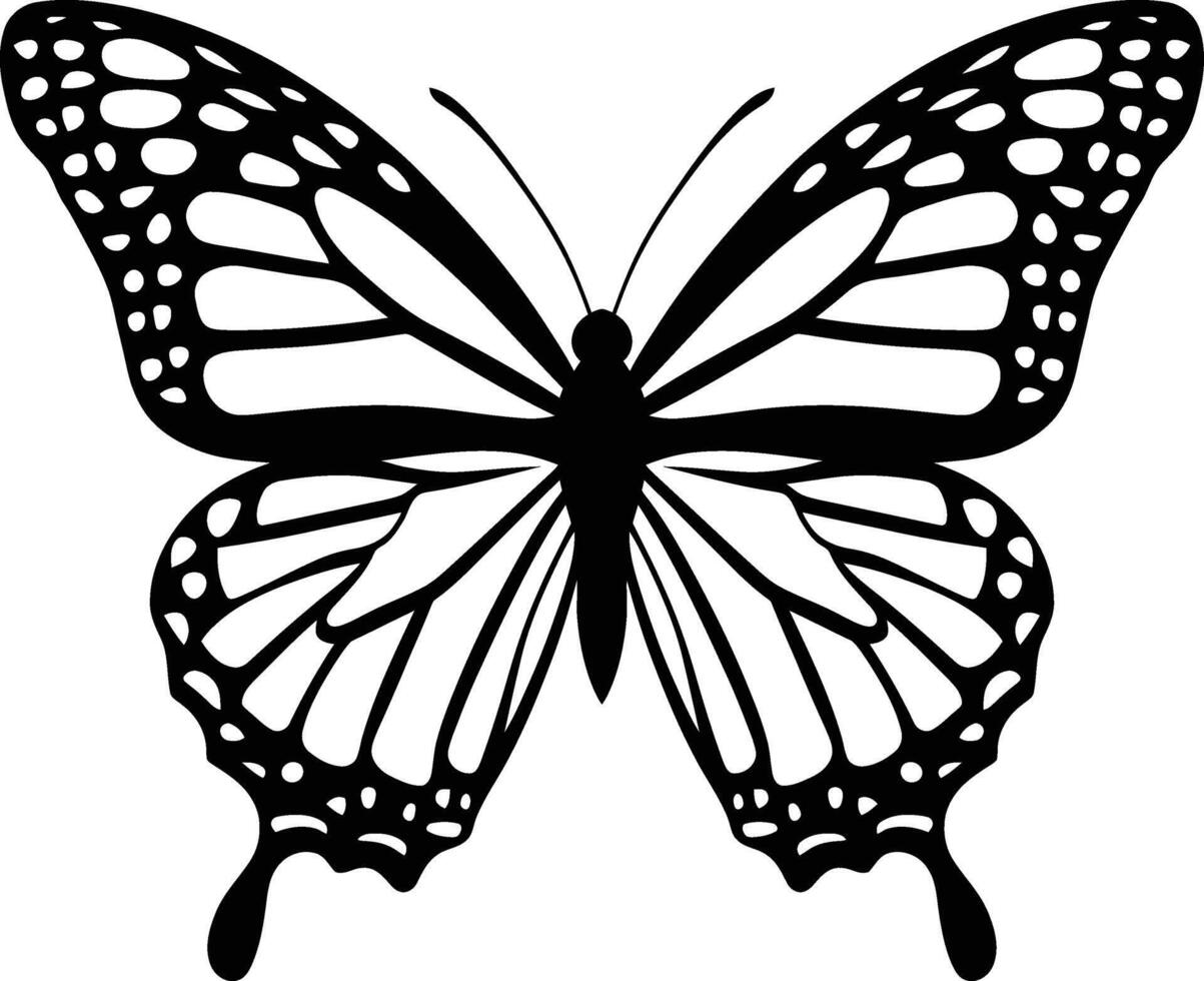 Elegant Black and White Monarch Butterfly Silhouette, Classic Monarch Silhouette for Prints vector