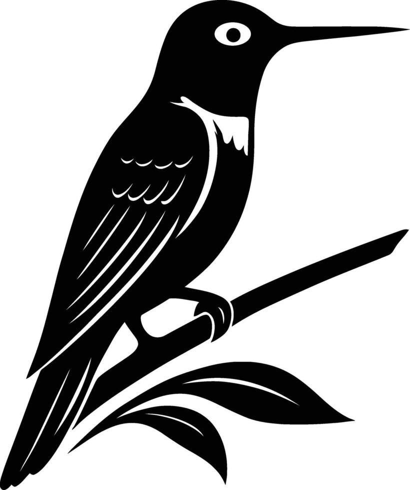 hummingbird on branch silhouette, perched hummingbird vector