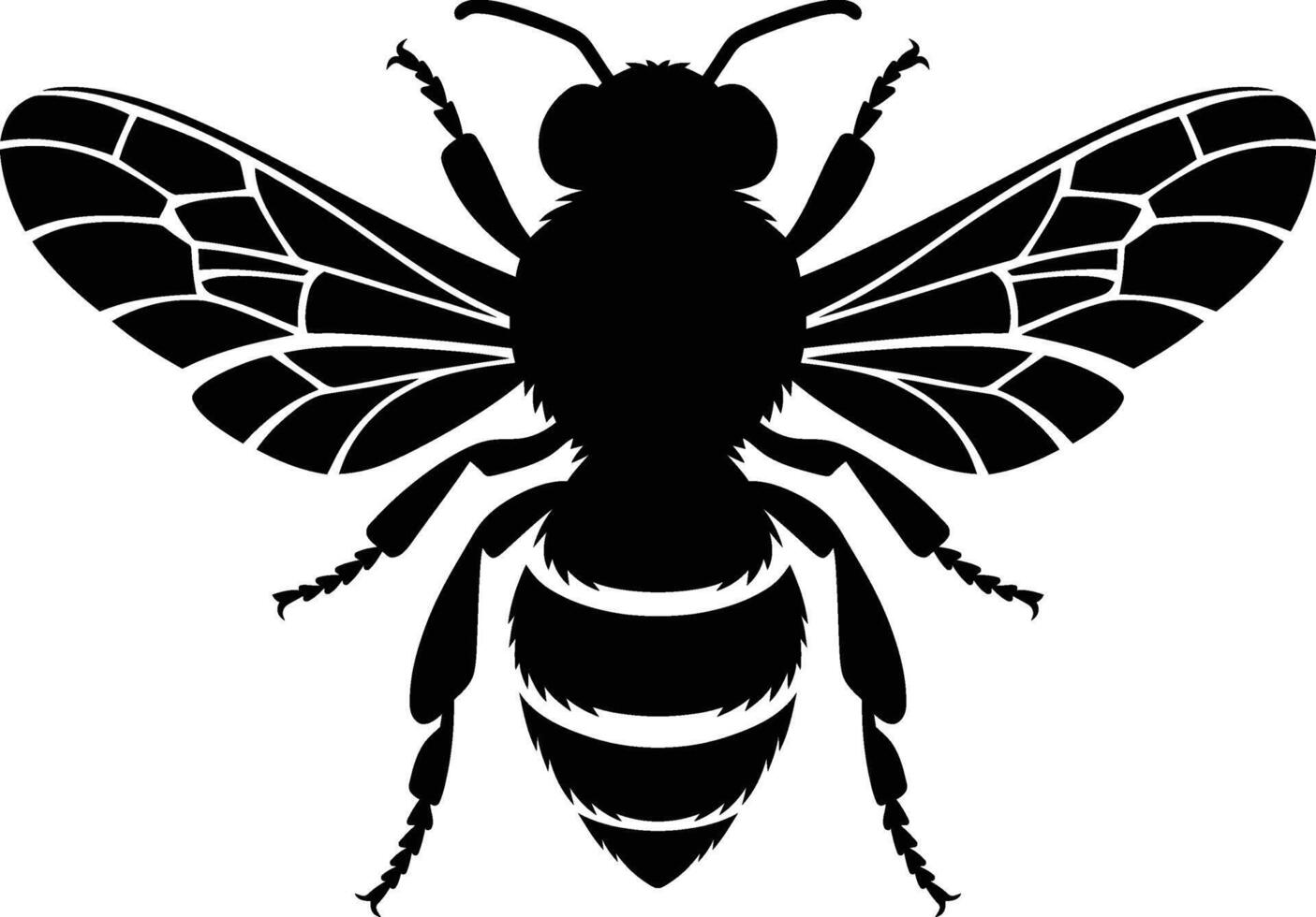 Striking Black Silhouette of a Bee, Bold Bee Icon in Silhouette vector