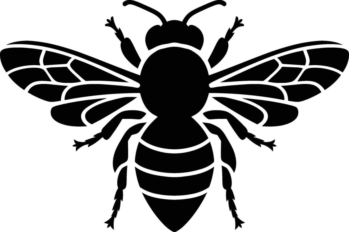 Simple black silhouette of a bee, Flat Black Bee Shape Illustration vector