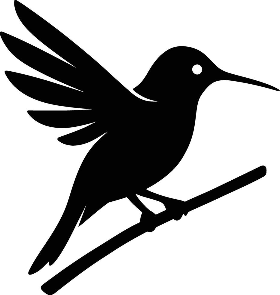 Flying hummingbird black silhouette, Clean bird design in flight vector