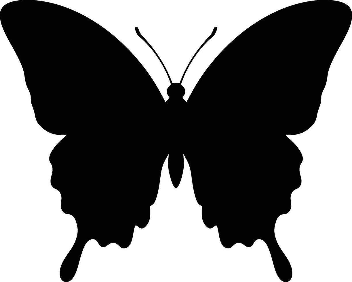 Elegant Black Butterfly Silhouette Against White Background, Refined Black Butterfly on White vector