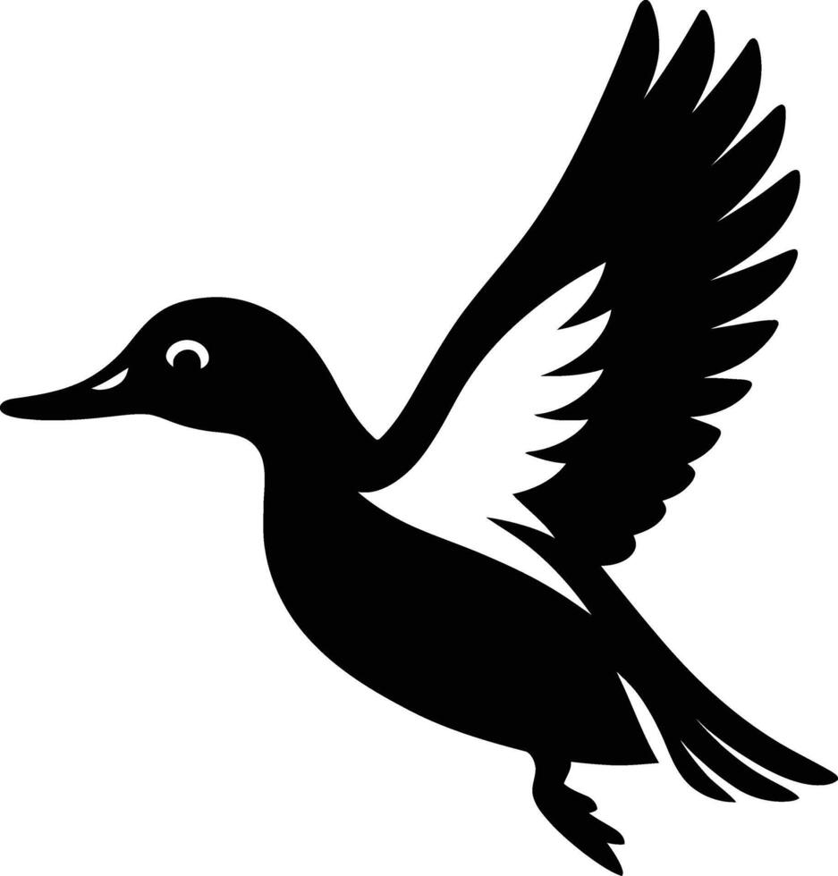 black and white flying duck silhouette, duck silhouette in flight vector