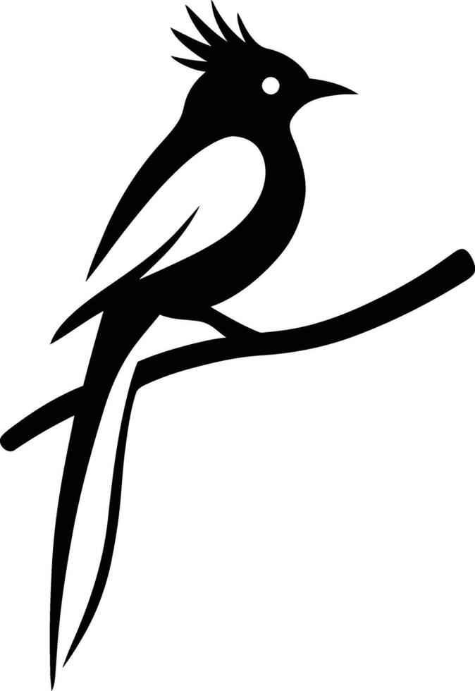 stylized bird on branch black and white, black and white bird silhouette on branch vector