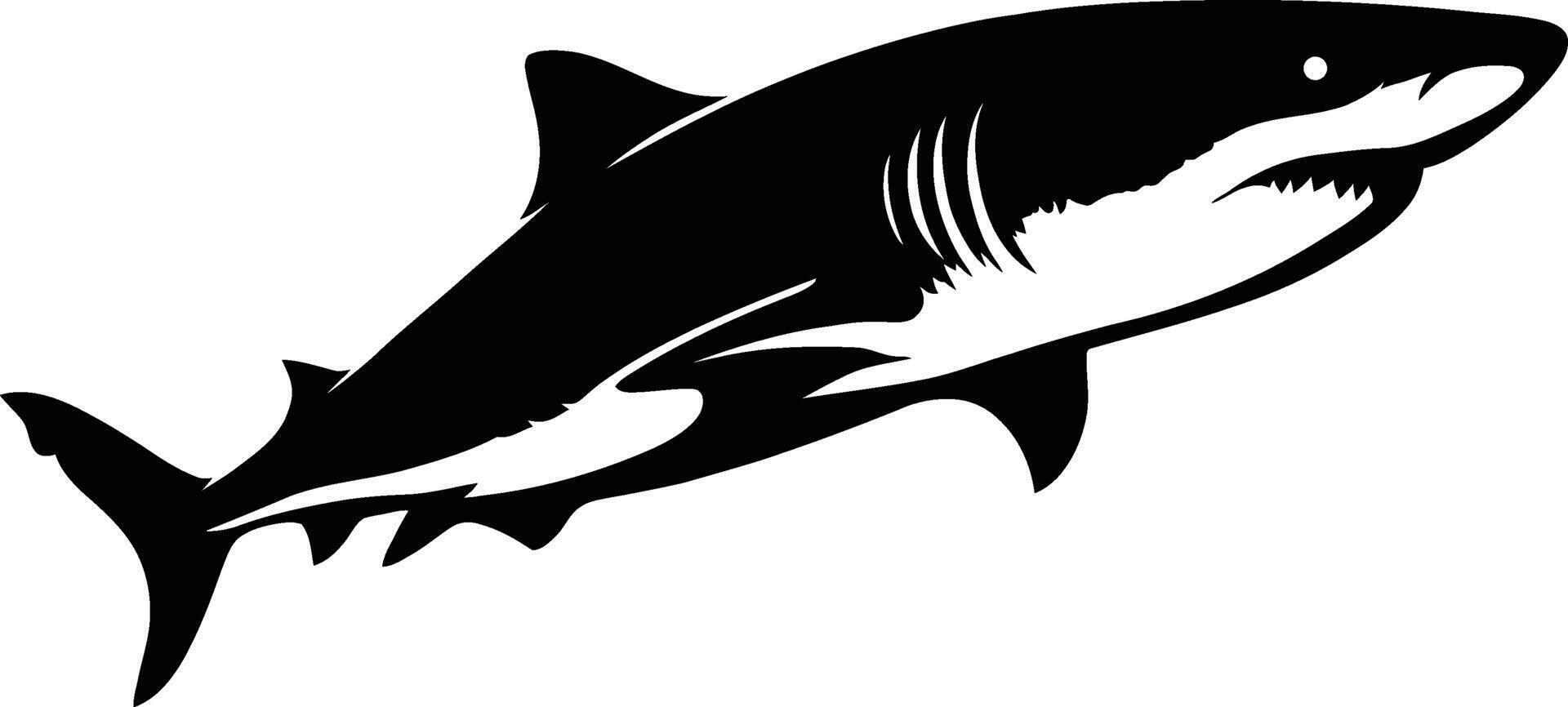 Powerful Shark Silhouette Against White Background, Intense Shark Silhouette Art vector
