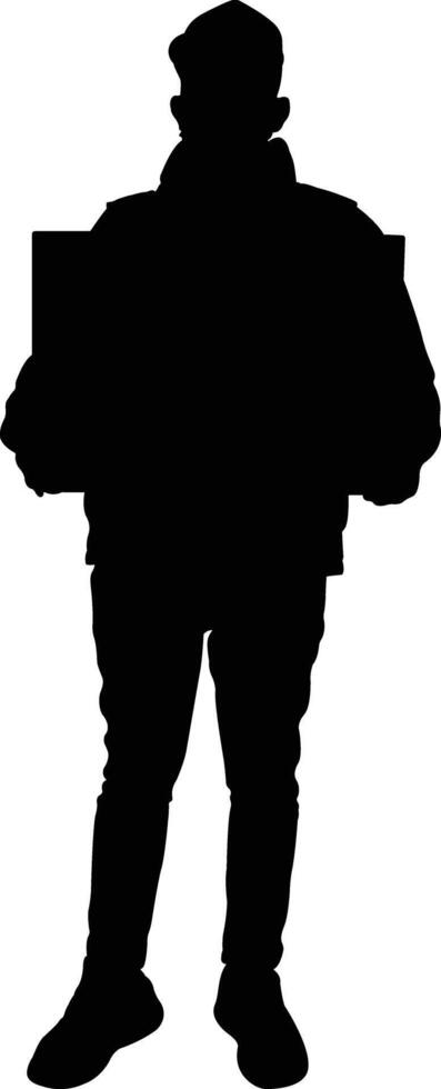 Silhouette of Male Courier Holding a Delivery Item, Courier Carrying Stack of Boxes Silhouette Art vector