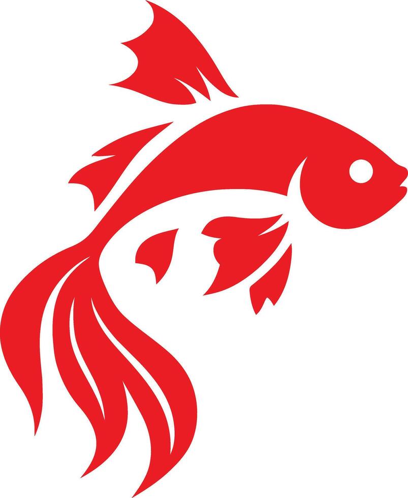 Ornate Red Fish Silhouette Against White Background, Red Ornamental Fish vector