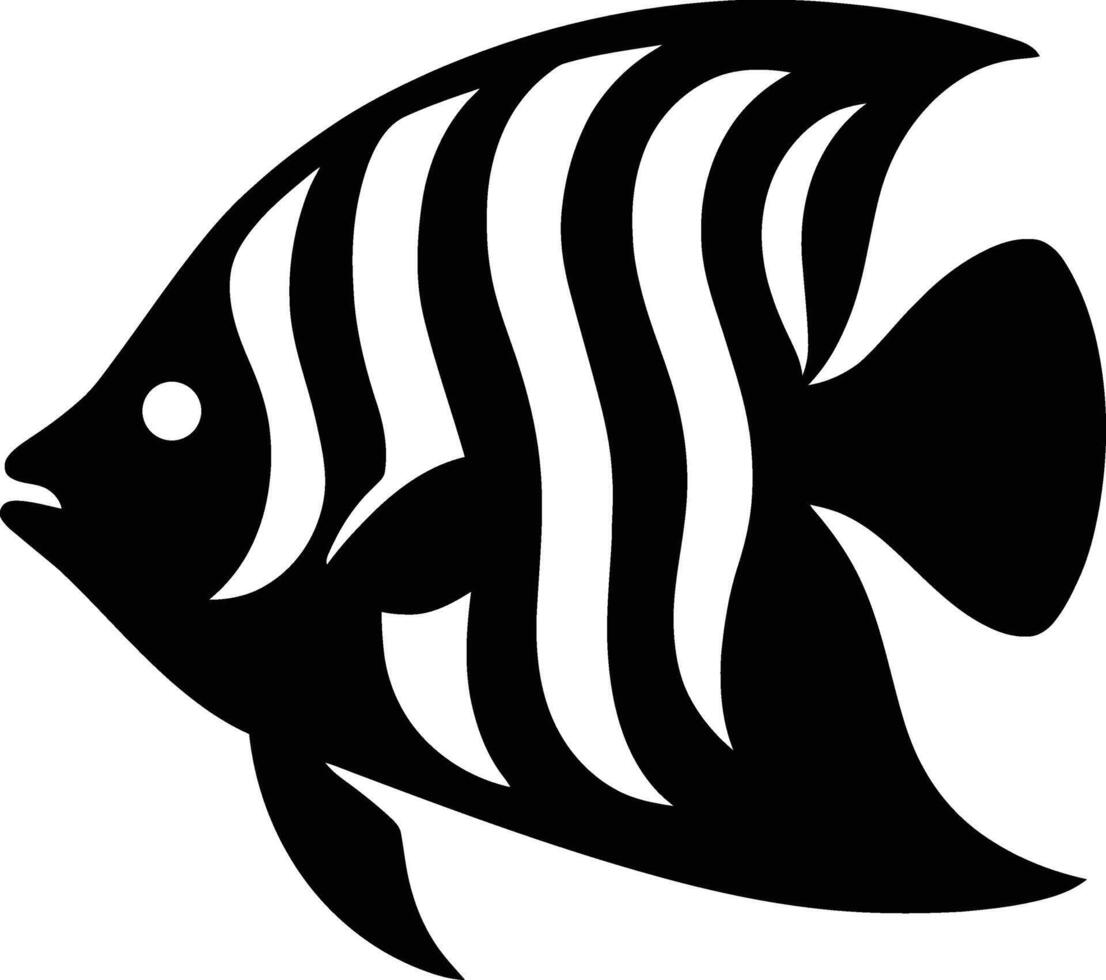 Striking Black and White Angelfish Silhouette, Elegant Angelfish Art vector