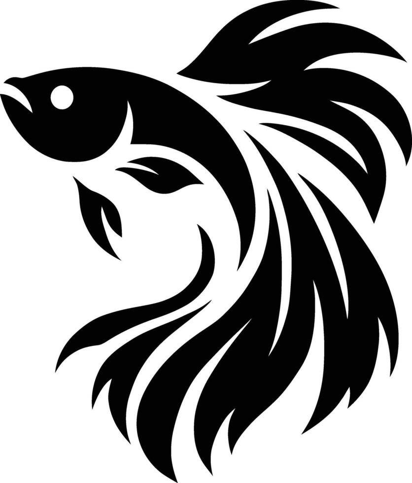 Elegant Black and White Betta Fish Silhouette Design, Decorative Betta Fish vector