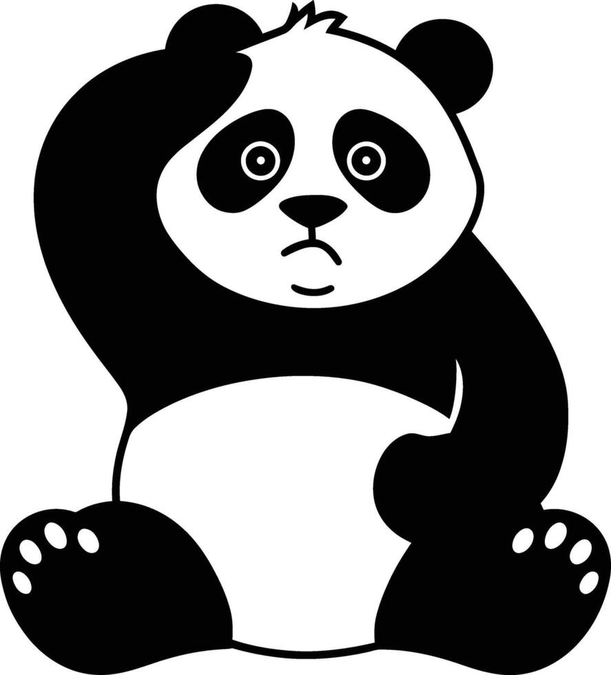 Concerned Panda Bear Drawing, Thoughtful Panda Cartoon Illustration vector