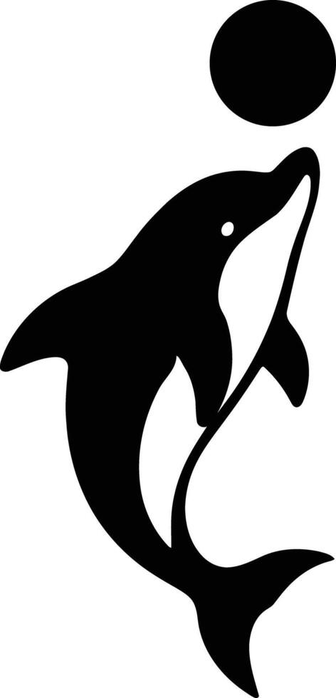 Playful Dolphin Silhouette with Ball, Fun Dolphin Illustration Design vector