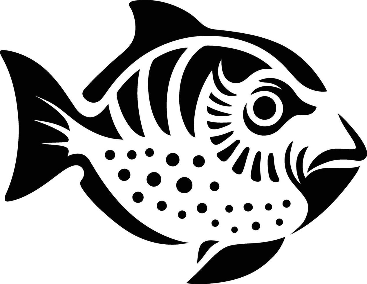 Ornate Black and White Fish Silhouette Design, Elegant Fish Graphic vector