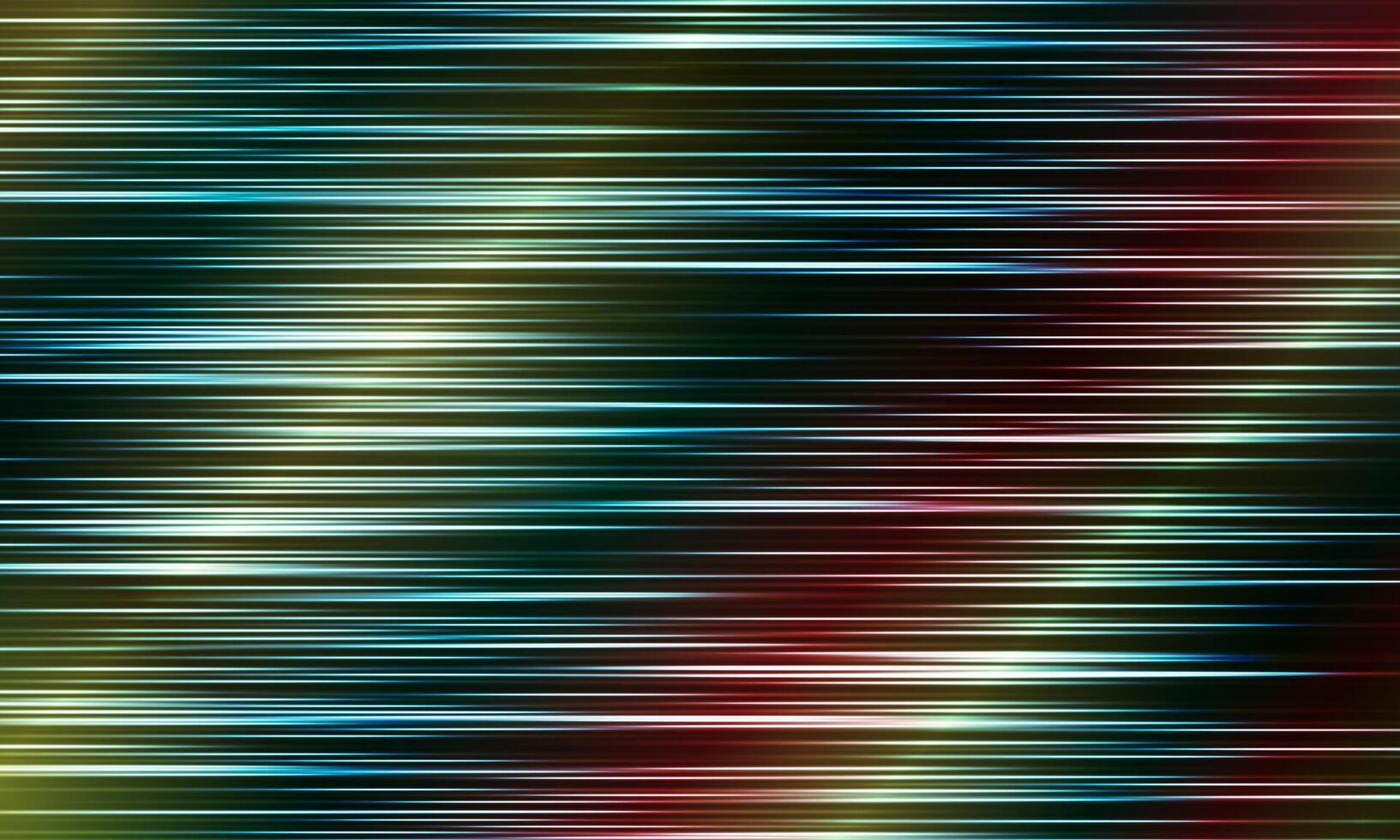 Abstract horizontal colorful line stripes black background. shiny light effect. vector