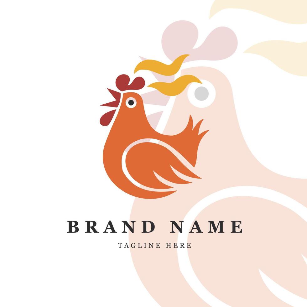A chicken logo with the word brand name vector
