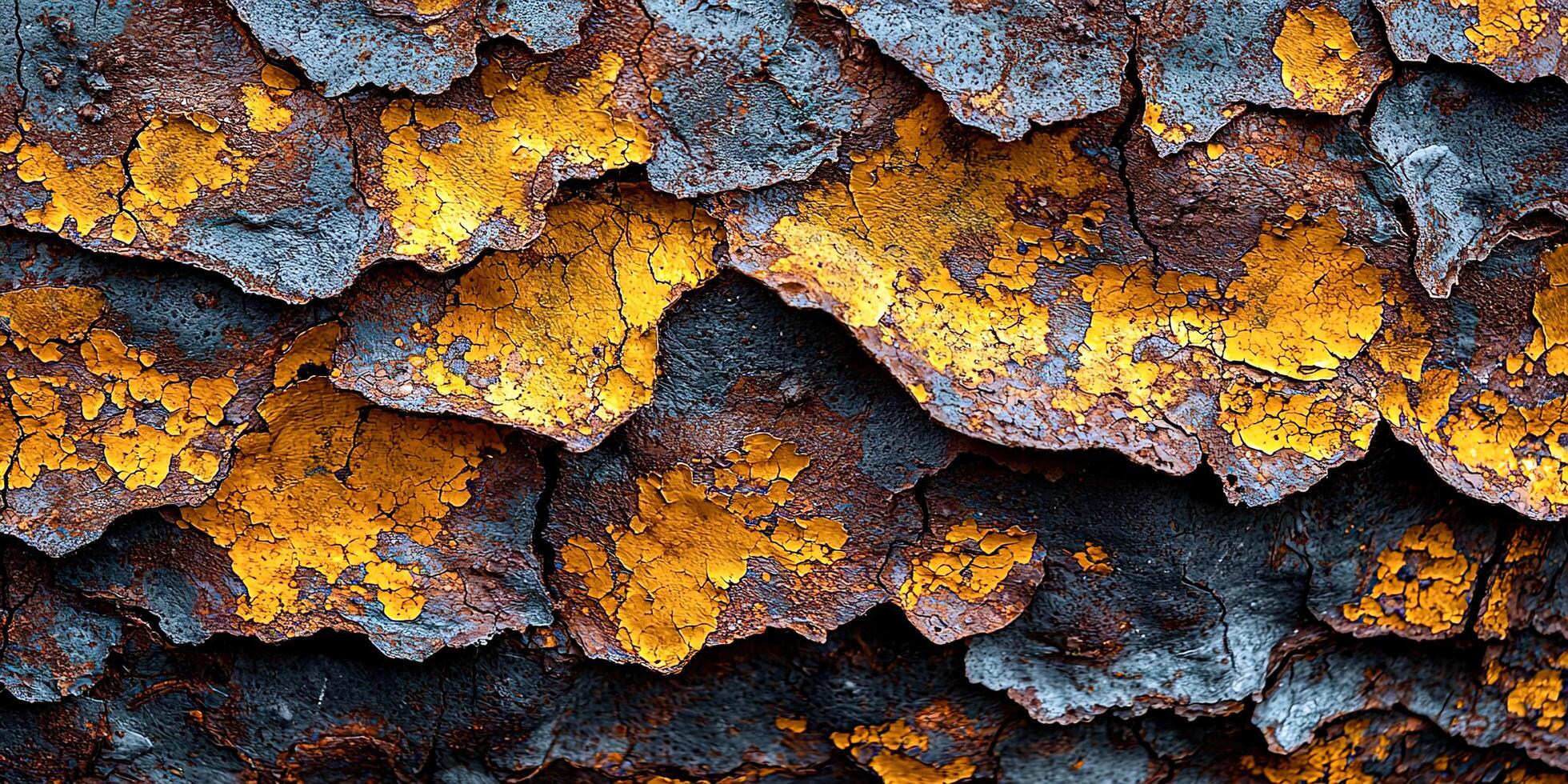 A close up of a tree with yellow and orange paint photo
