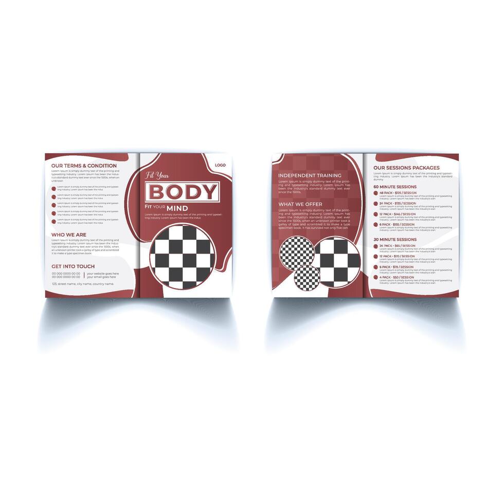 Fitness gym bi-fold brochure template design vector