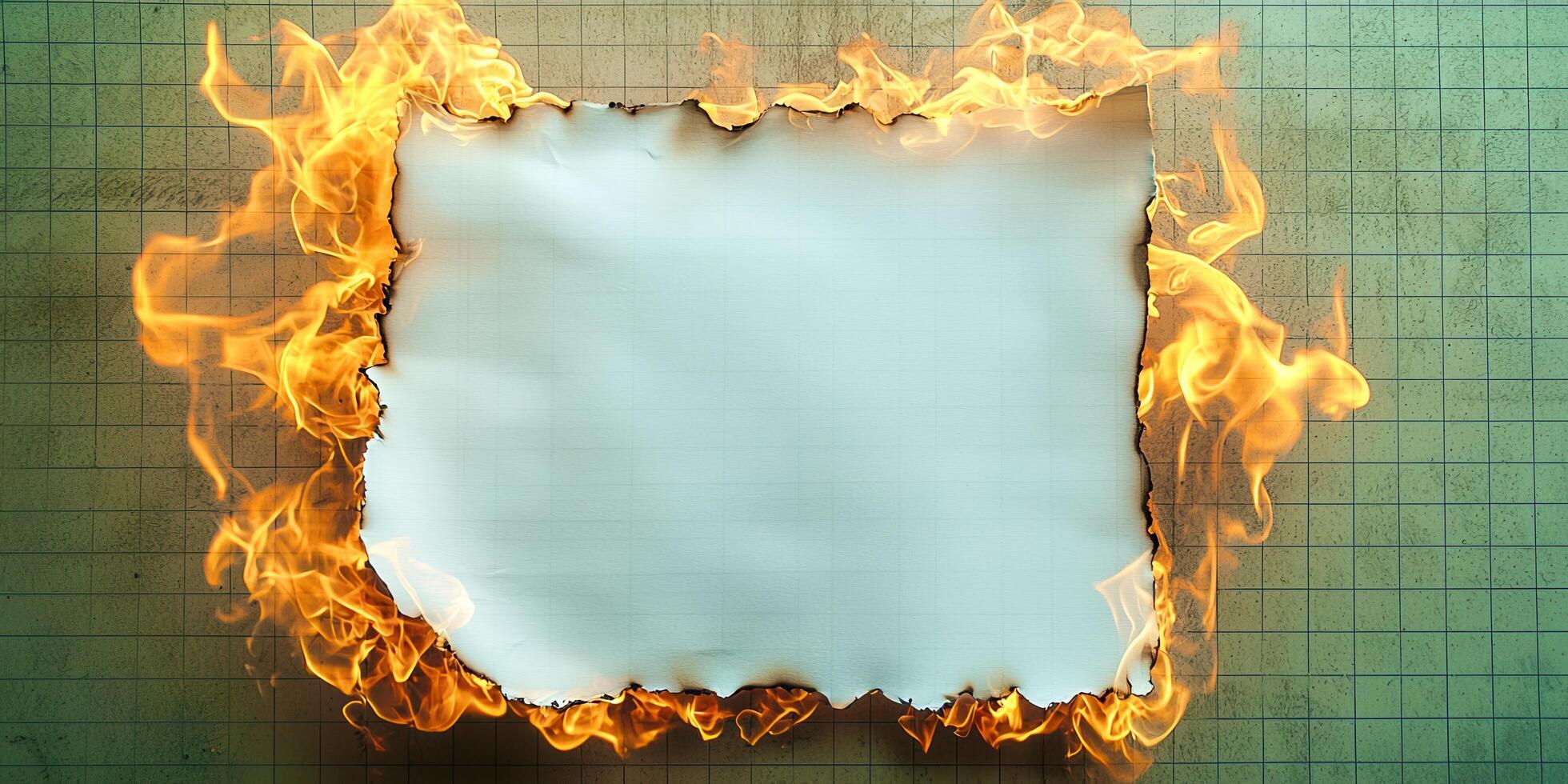 A sheet of paper with fire and flames photo