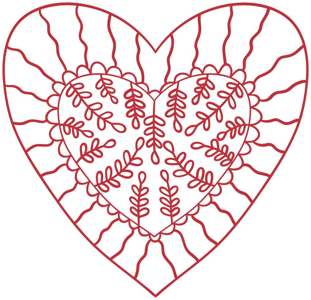 Intricate Heart Illustration with Leaf Patterns sticker, vector