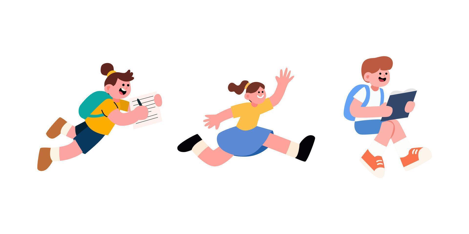 Three people running and jumping with books vector