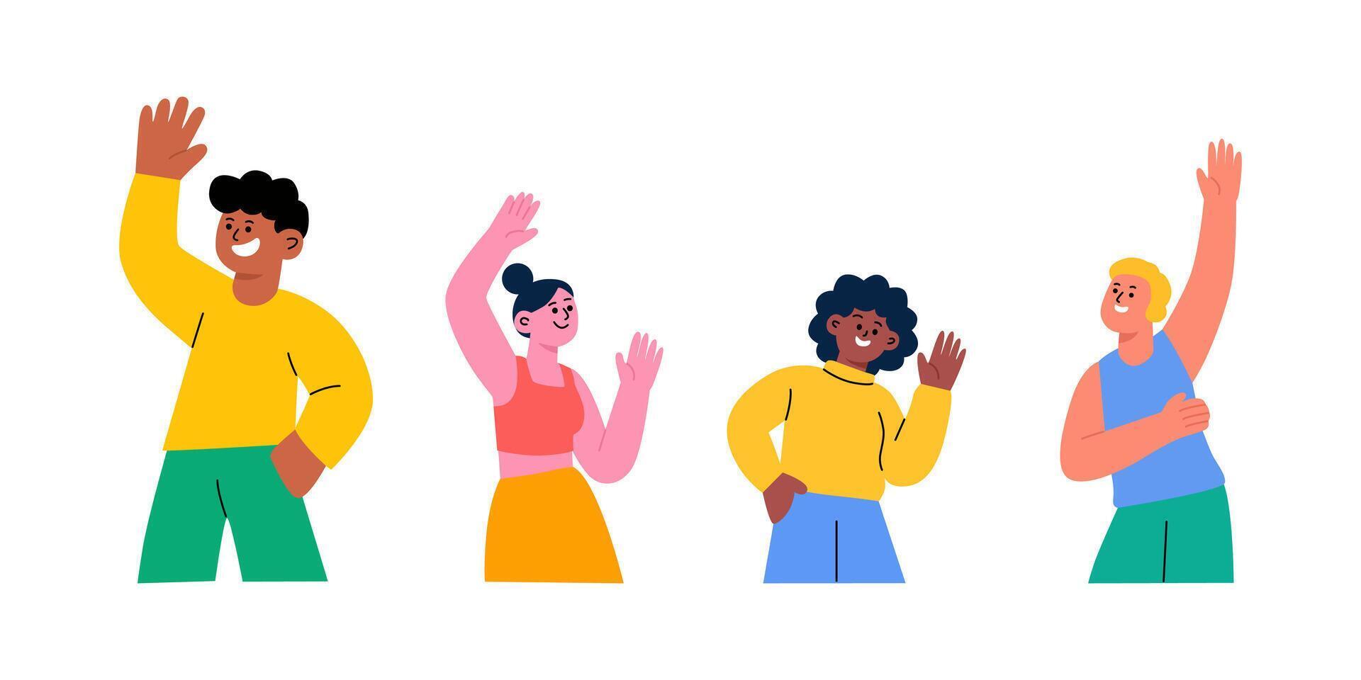 People waving hands in different colors vector