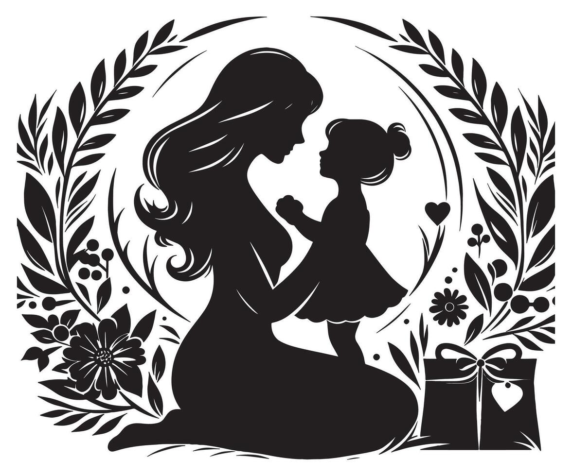 Silhouette of Mother and Child with Floral Accents A Heartwarming Tribute to Love and Nurturing, mothers day vector