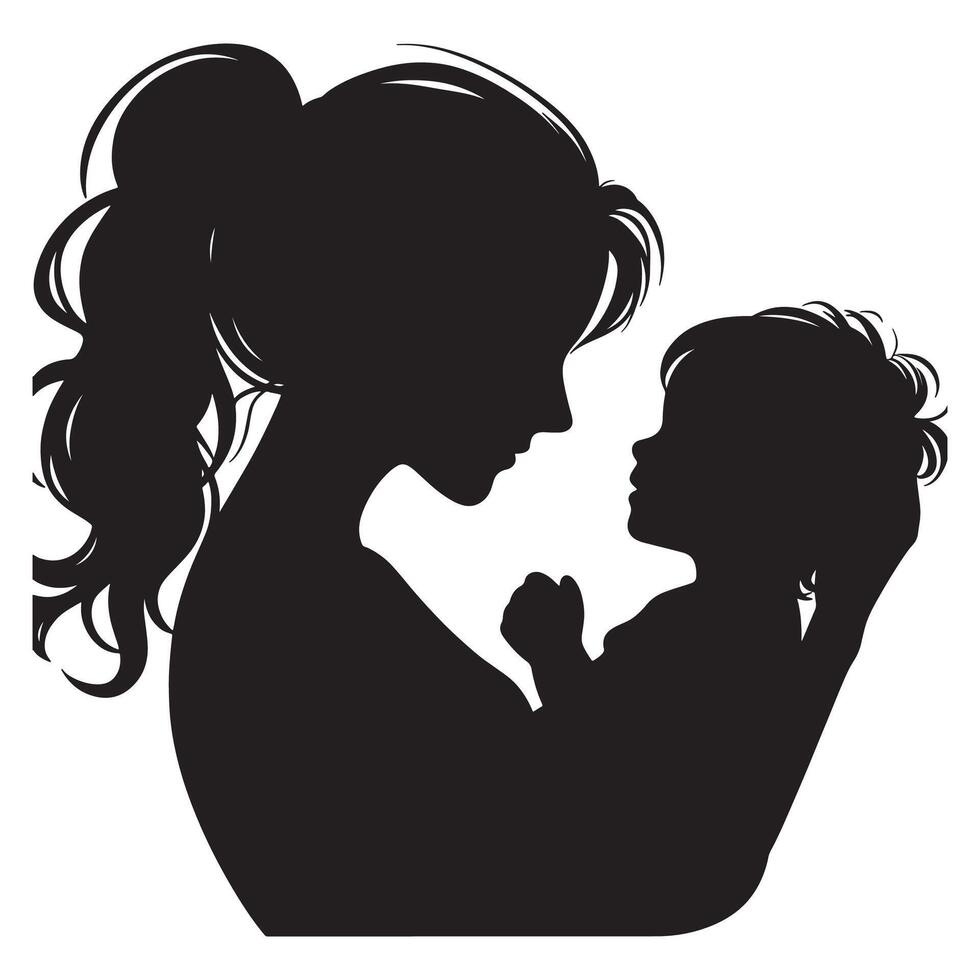 Mother and child silhouette, embracing in love and care, mothers day vector